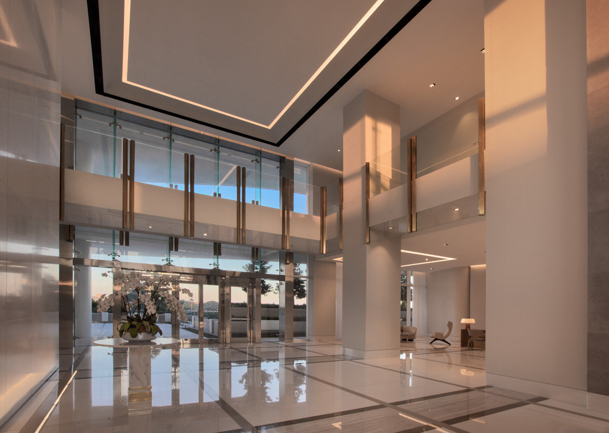 Lobby of the Bristol luxury residential condominium in Palm Beach, FL.