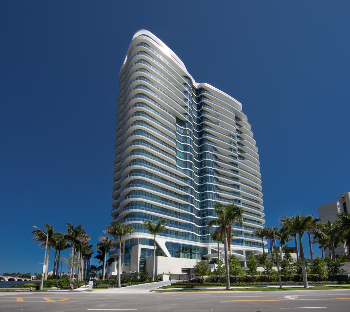 Architectural view of the Bristol luxury rental condominium located at the edge of the intercostal.