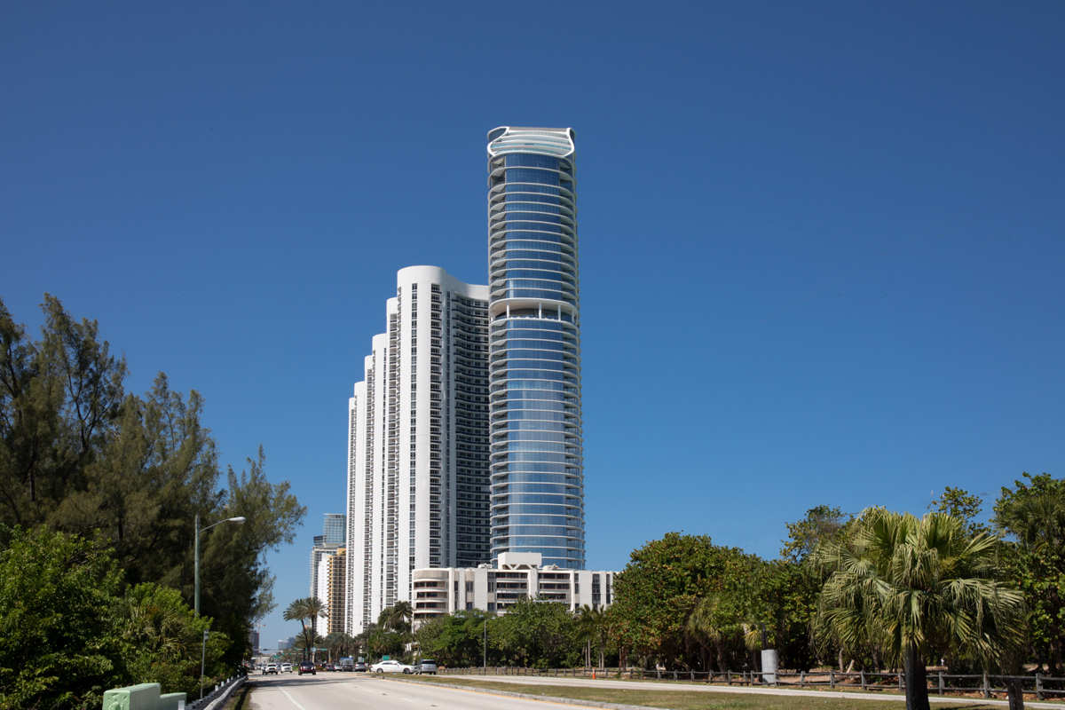 Collins Avenue view of the Ritz Carlton Residences in Sunny Isles Beach, FL