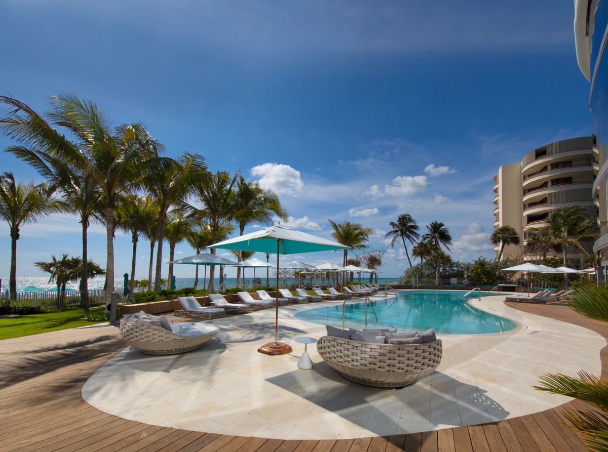 Pool deck view at the Ritz Carlton Residences in Sunny Isles Beach, FL
