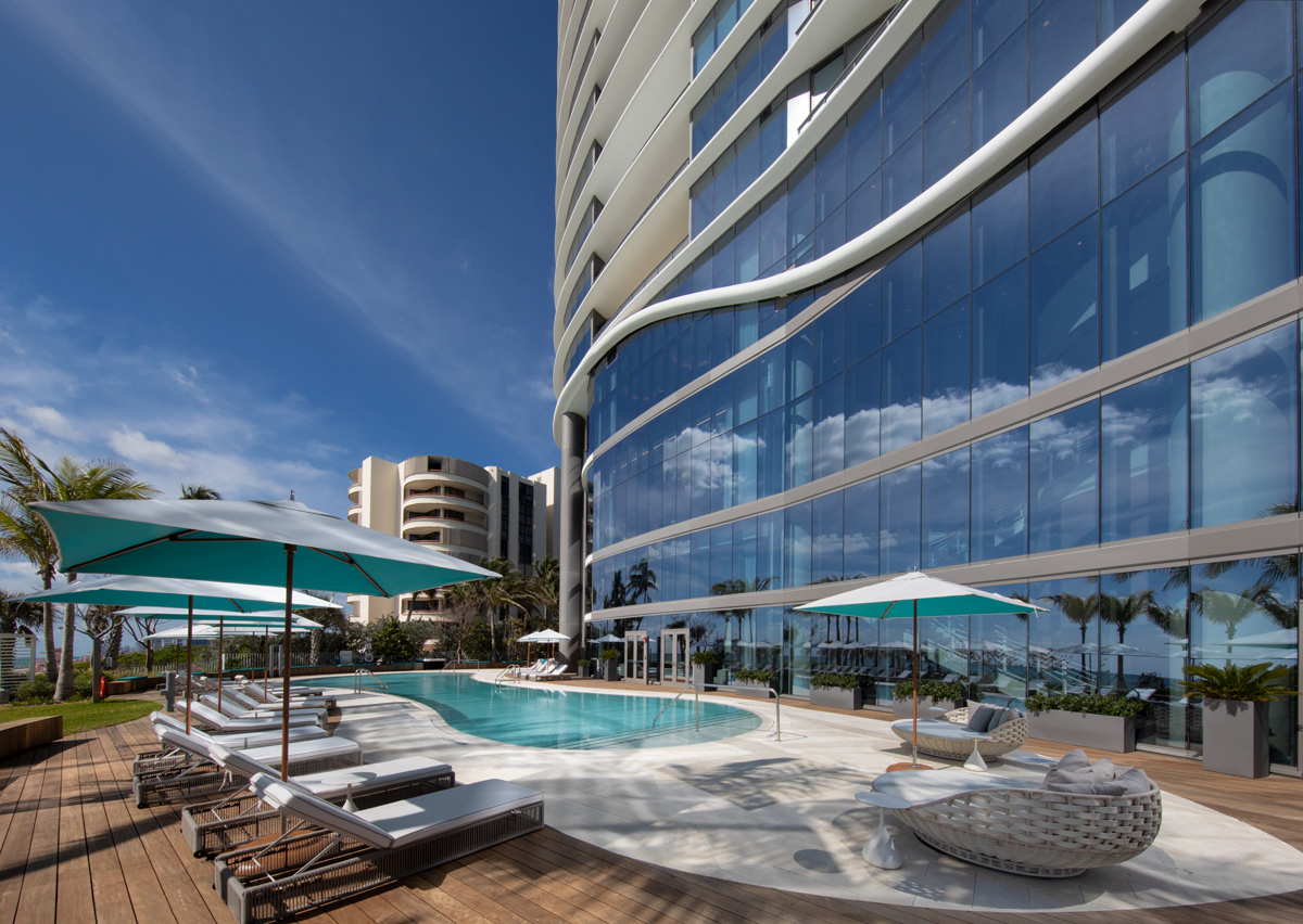 Pool deck view at the Ritz Carlton Residences in Sunny Isles Beach, FL