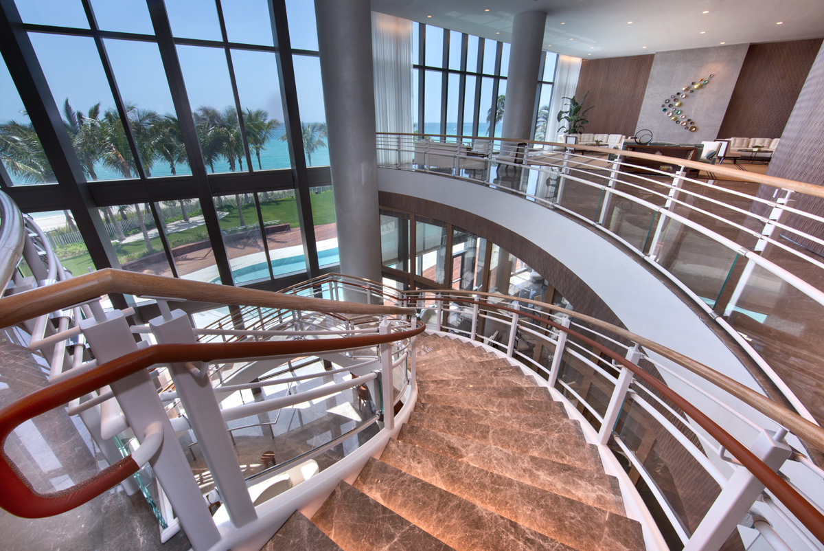 Lobby staircase of the Ritz Carlton Residences in Sunny Isles Beach, FL