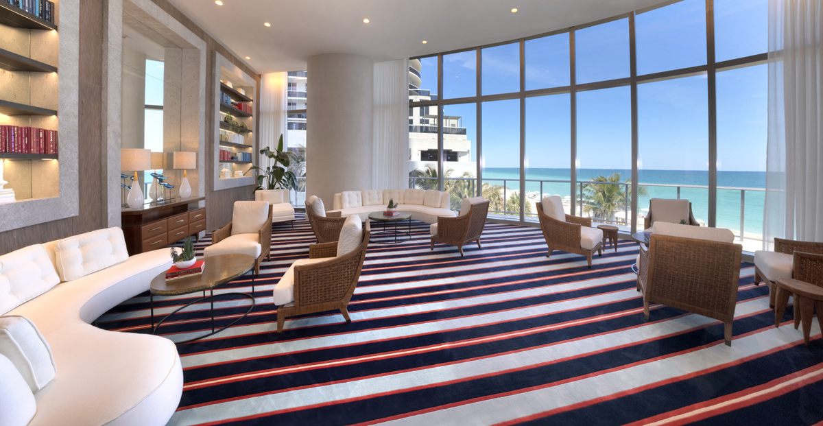 Lounge overlooking ocean at the Ritz Carlton Residences in Sunny Isles Beach, FL