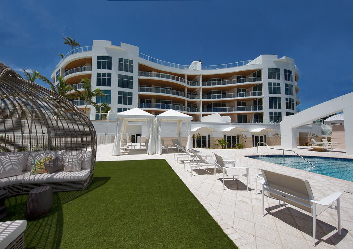 Architectural pool view at Aria Luxury Condos Longboat Key - Sarasota, FL.