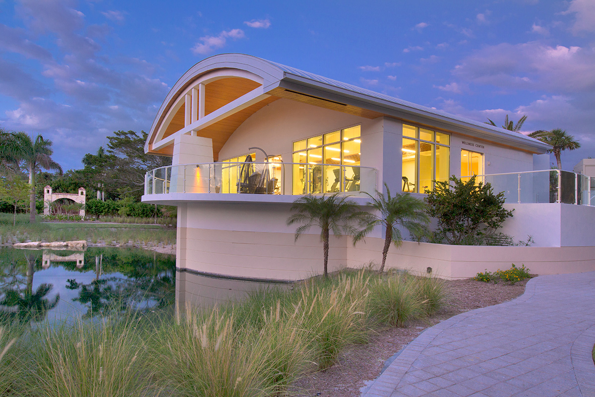 Architectural dusk view at Aria Luxury Condos Longboat Key - Sarasota, FL.