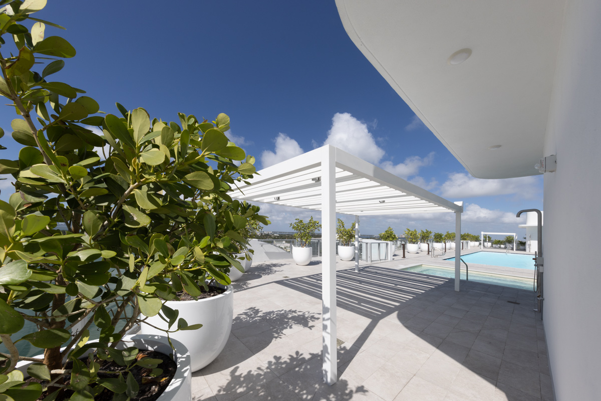 Architectural pool view at Monaco Yacht Club condo in Miami Beach, FL.