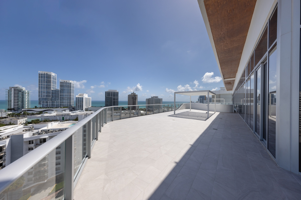 Architectural terrace view at Monaco Yacht Club condo in Miami Beach, FL.