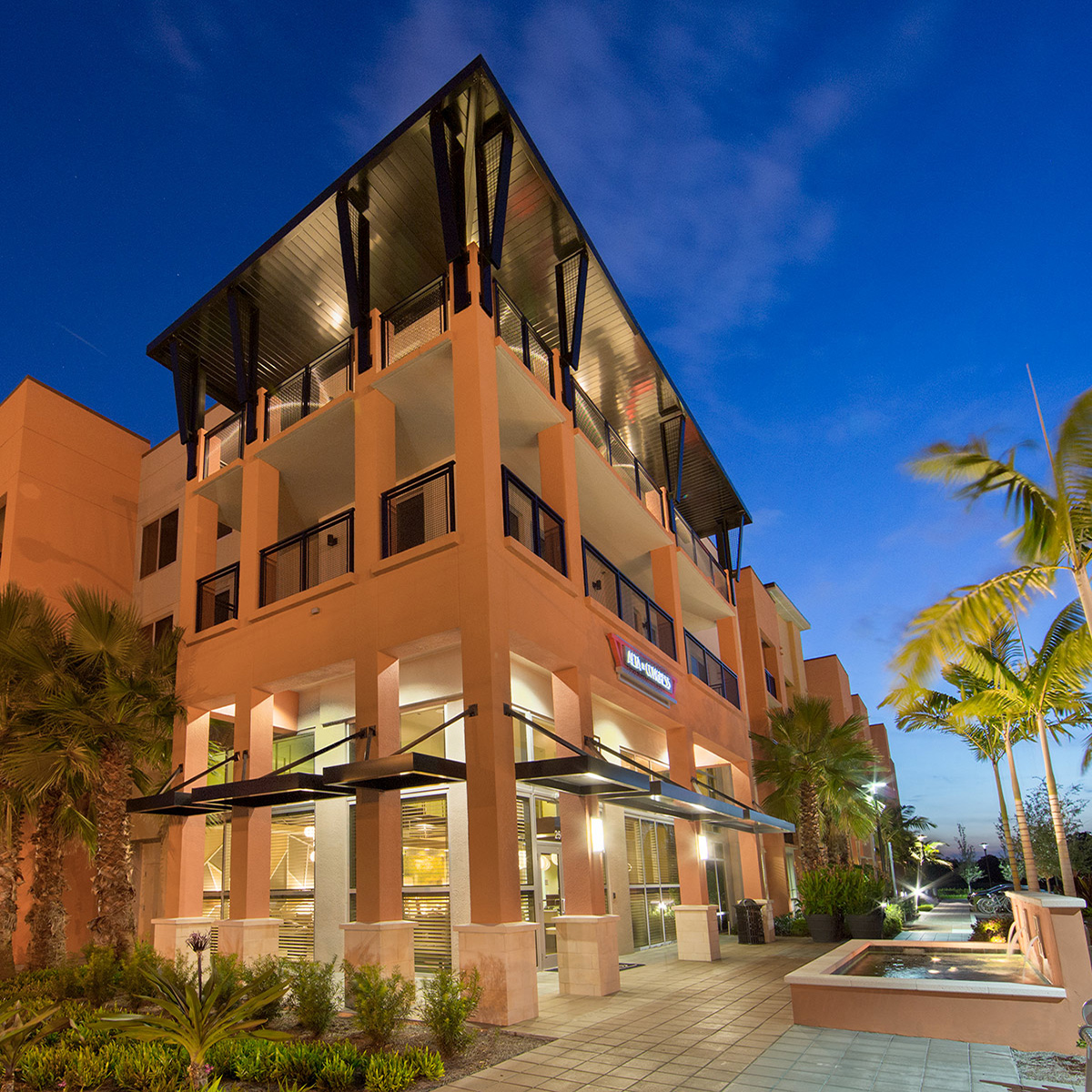 Architectural dusk view at the Alta Congress Luxury Rentals - Delray Beach, FL