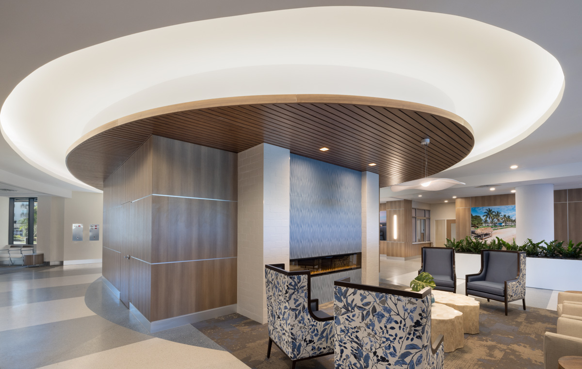 Interior design lobby view of Shell Point Larsen Health in Fort Myers, FL. 
