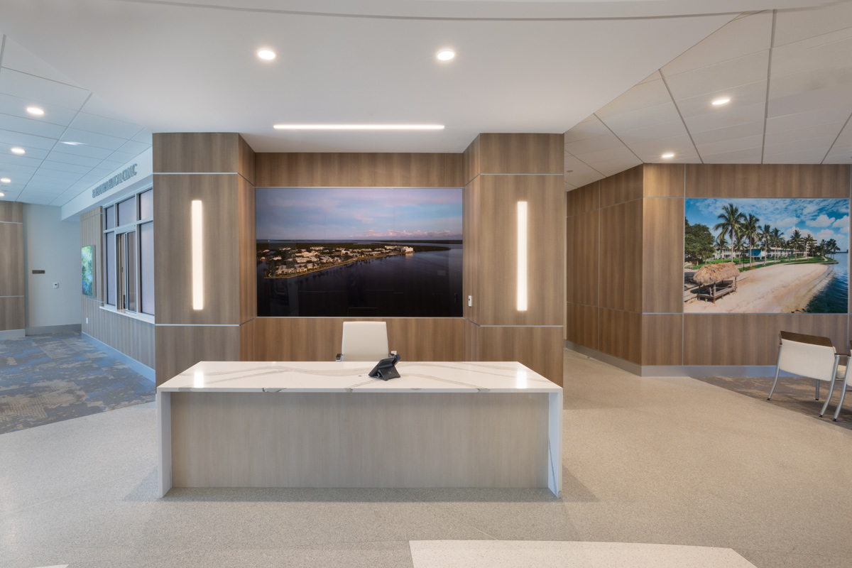 Interior design reception view of Shell Point Larsen Health in Fort Myers,FL. 