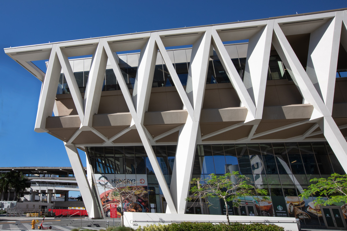 Architectural view of the Brightline Miami Central terminal.