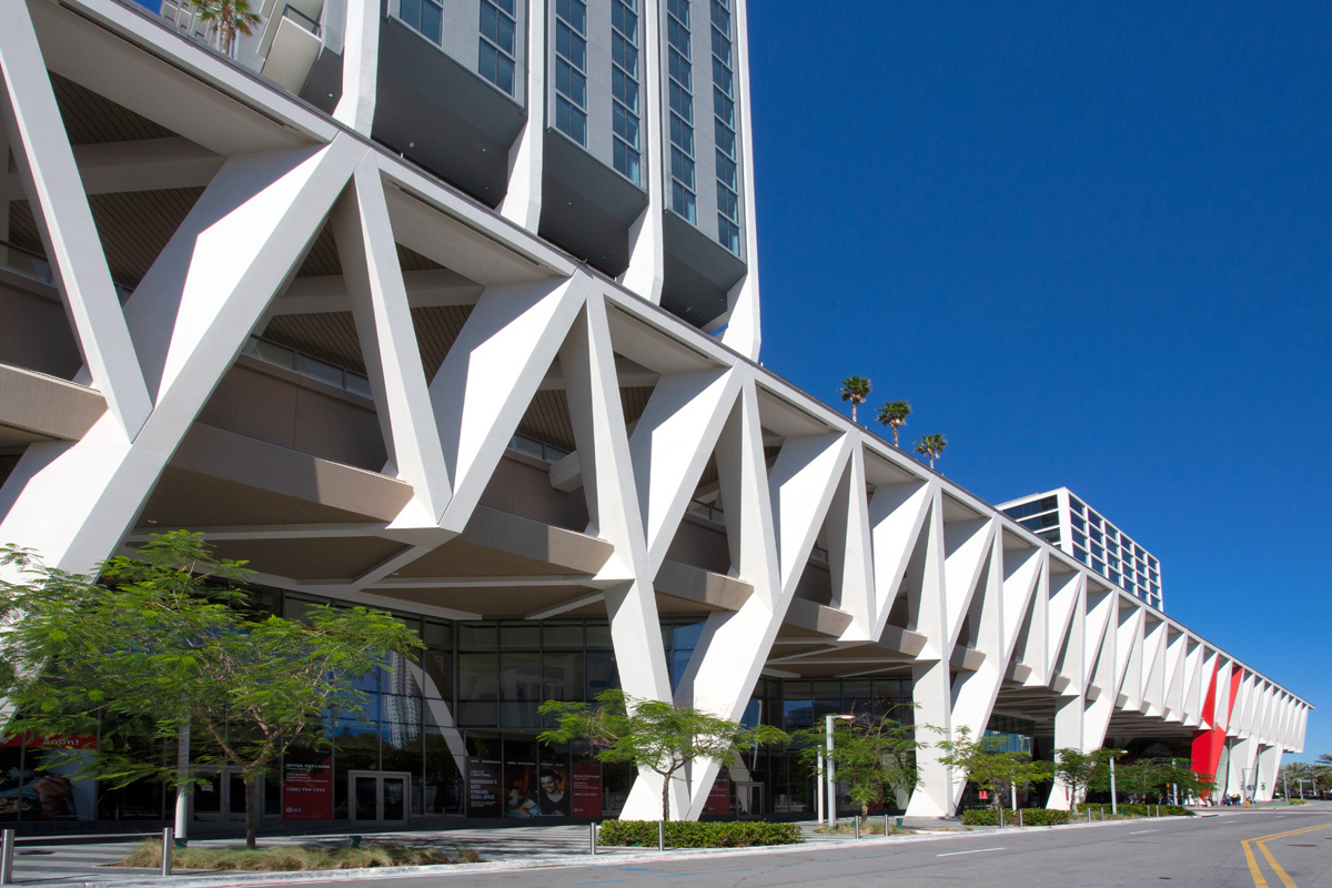 Architectural view of the Brightline Miami Central terminal.