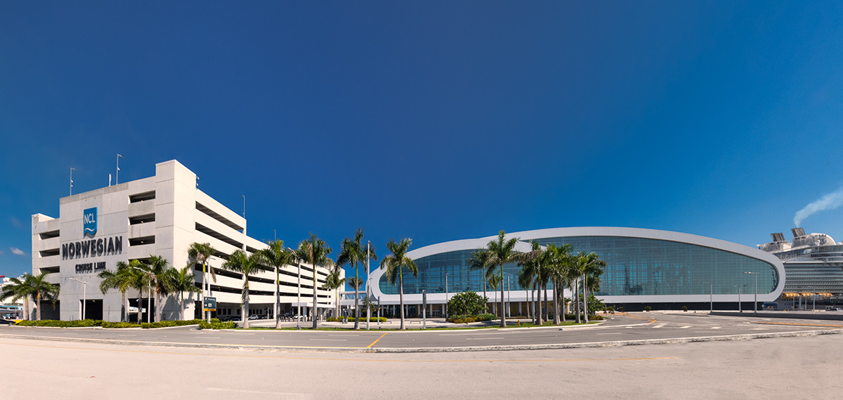 Architectural overview of the Norwegian Cruise Lines Terminal B Port Miami.