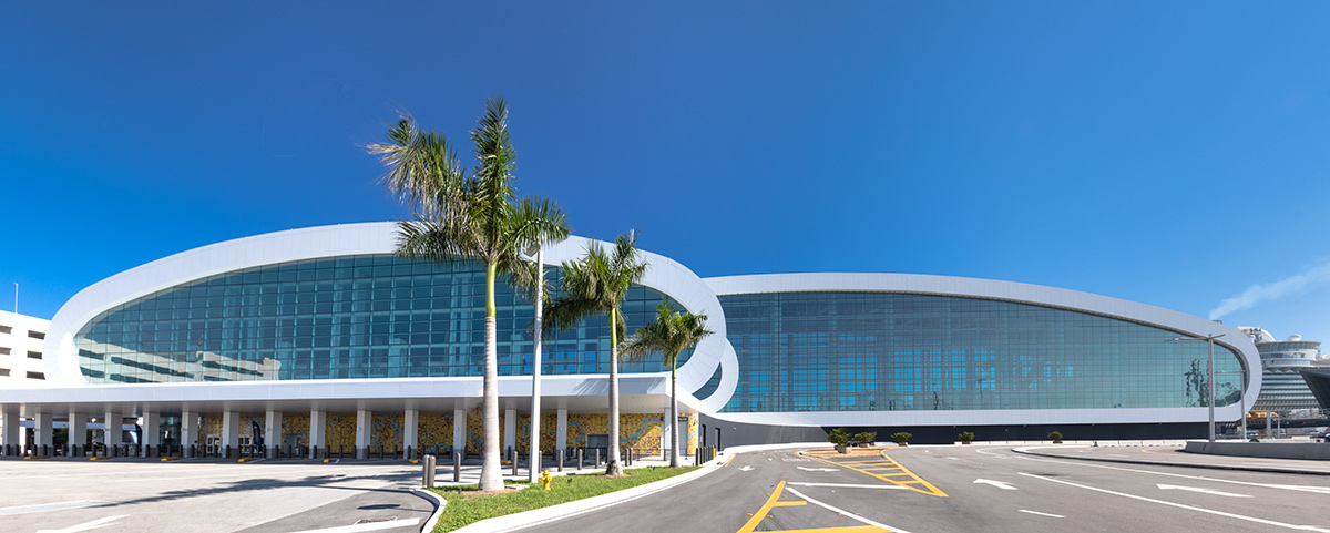 Architectural view of the Norwegian Cruise Lines Terminal B Port Miami.