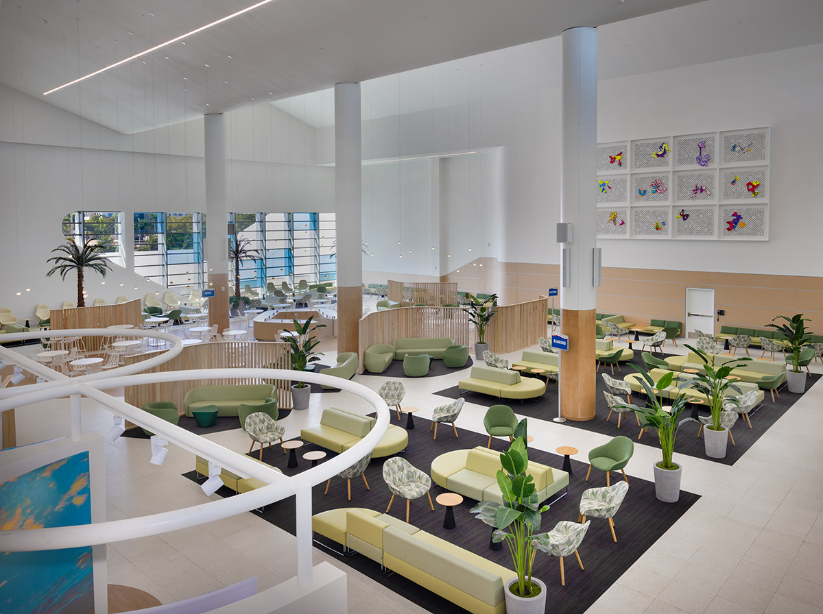 Interior design overhead view of Port Miami terminal F vip lounge.
