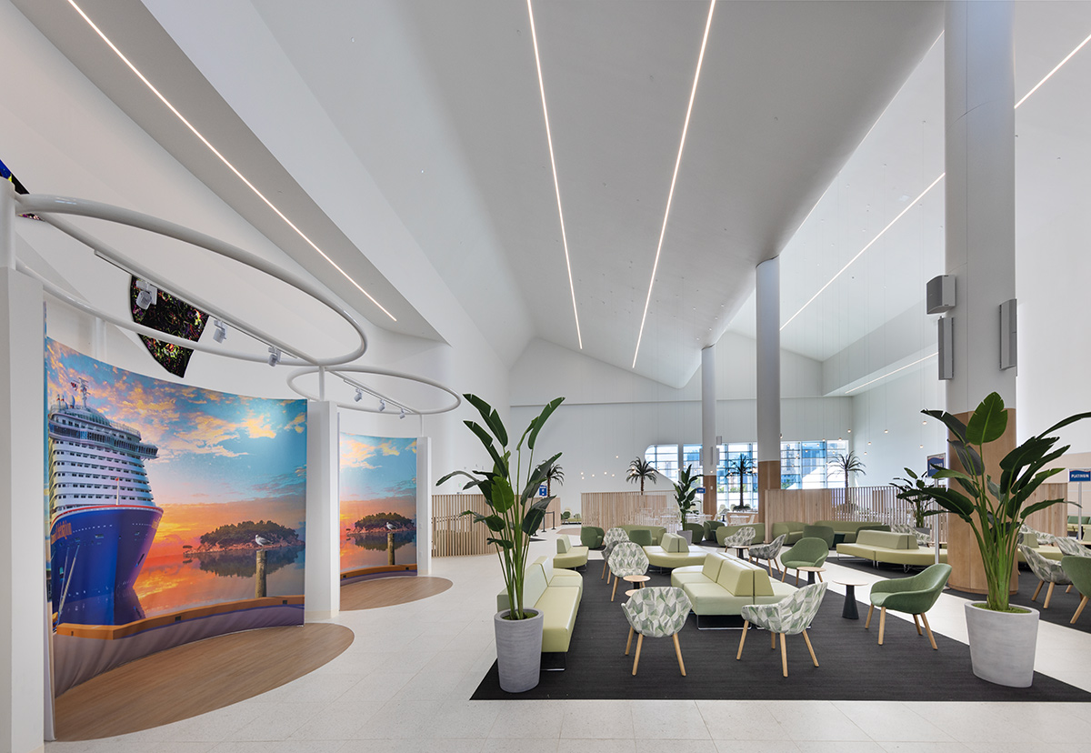 Interior design view of Port Miami terminal F vip lounge.