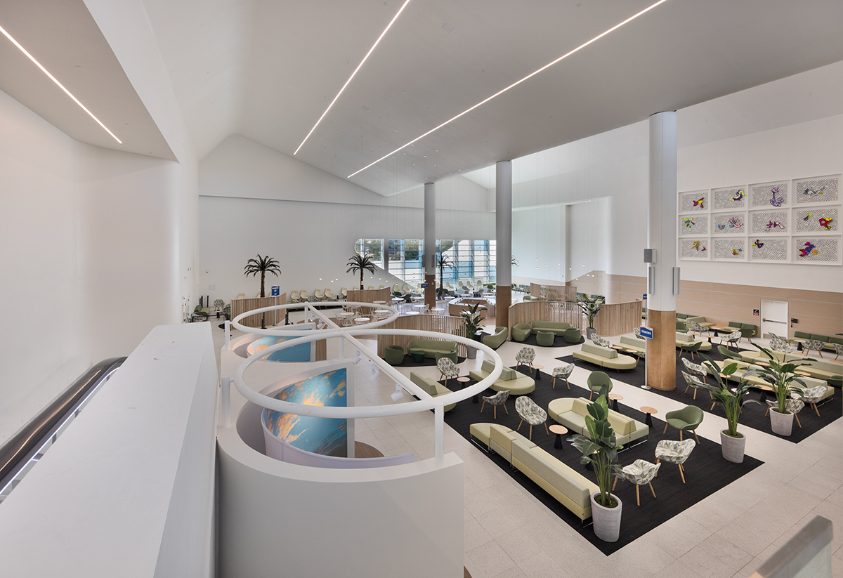 Interior design overhead view of Port Miami terminal F vip lounge.