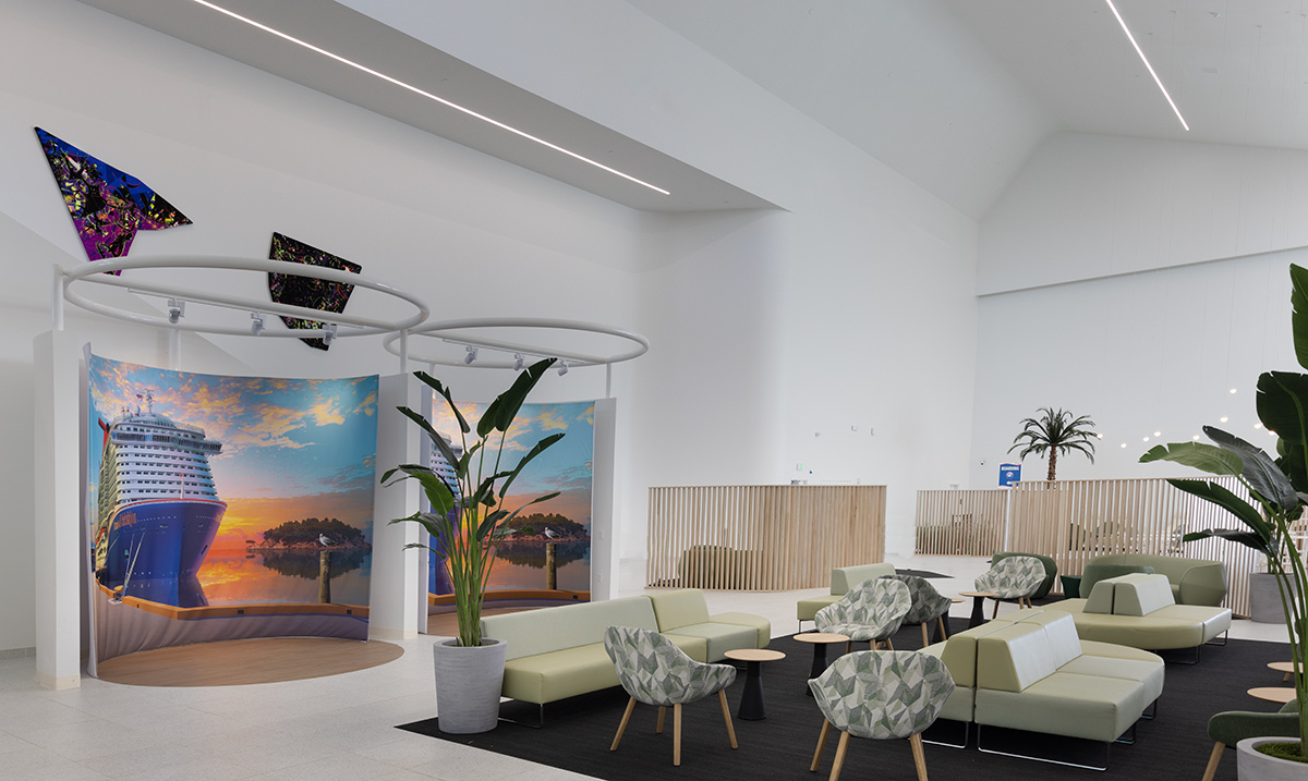 Interior design view of Port Miami terminal F vip lounge.
