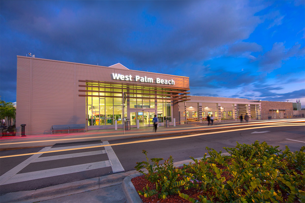 Architectural dusk view of the West Palm Beach FL Service Plaza.